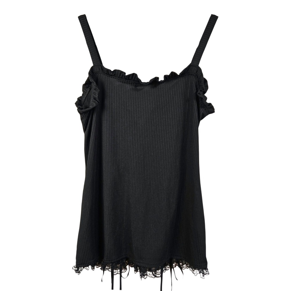 Whimsigoth Black Lace Up Corset Zipper Ribbed Camisole XL Romance Grunge Emo Top - Picture 2 of 9